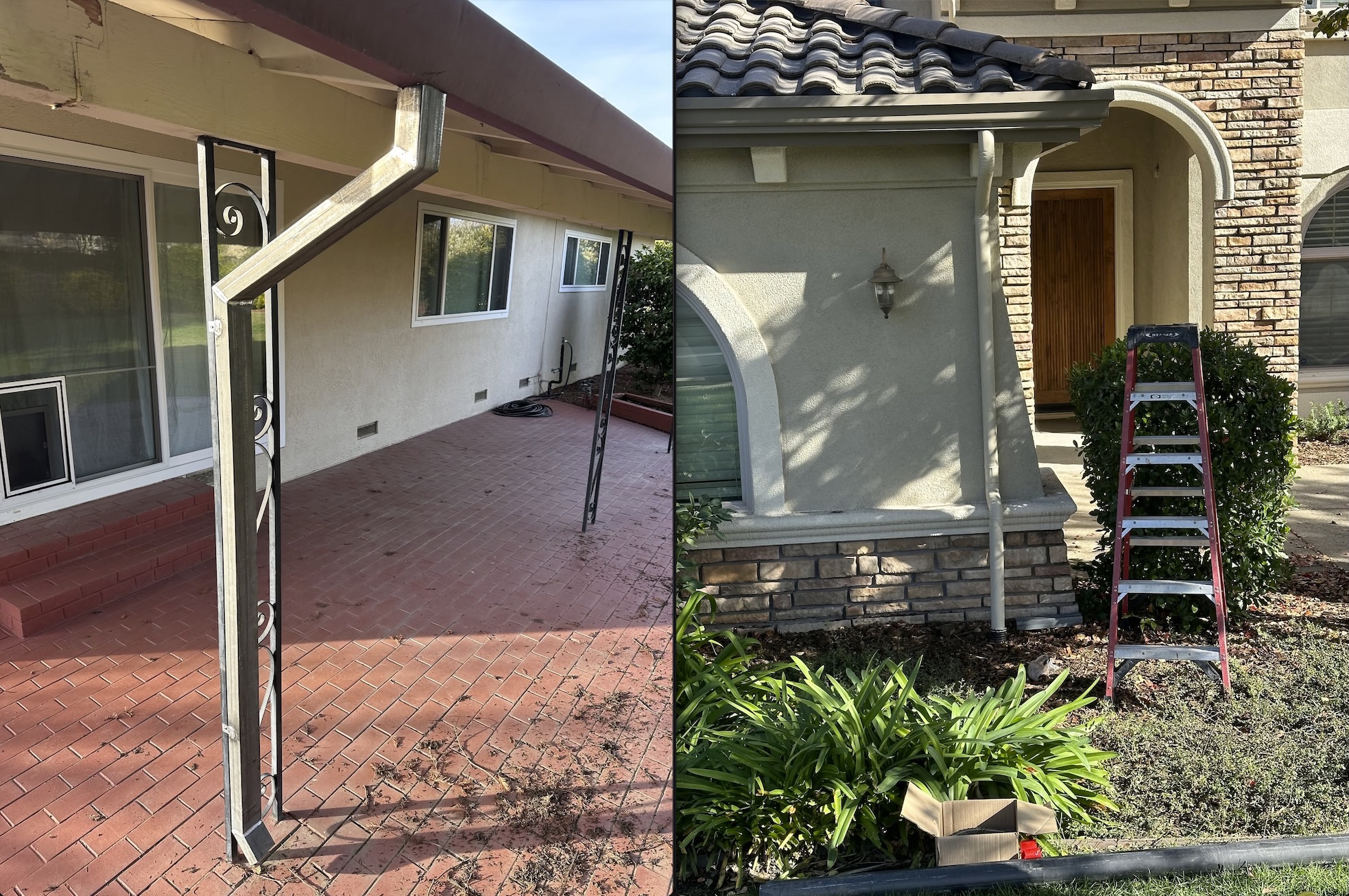 Newly installed downspouts
